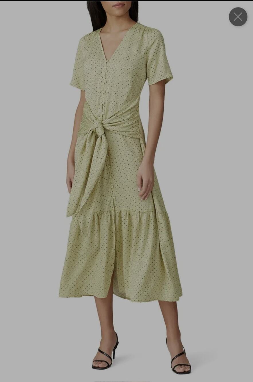 Love, Whit Citron Dot Midi Maxi Dress Womens Sz XS Tie Waist Green Whitney Port